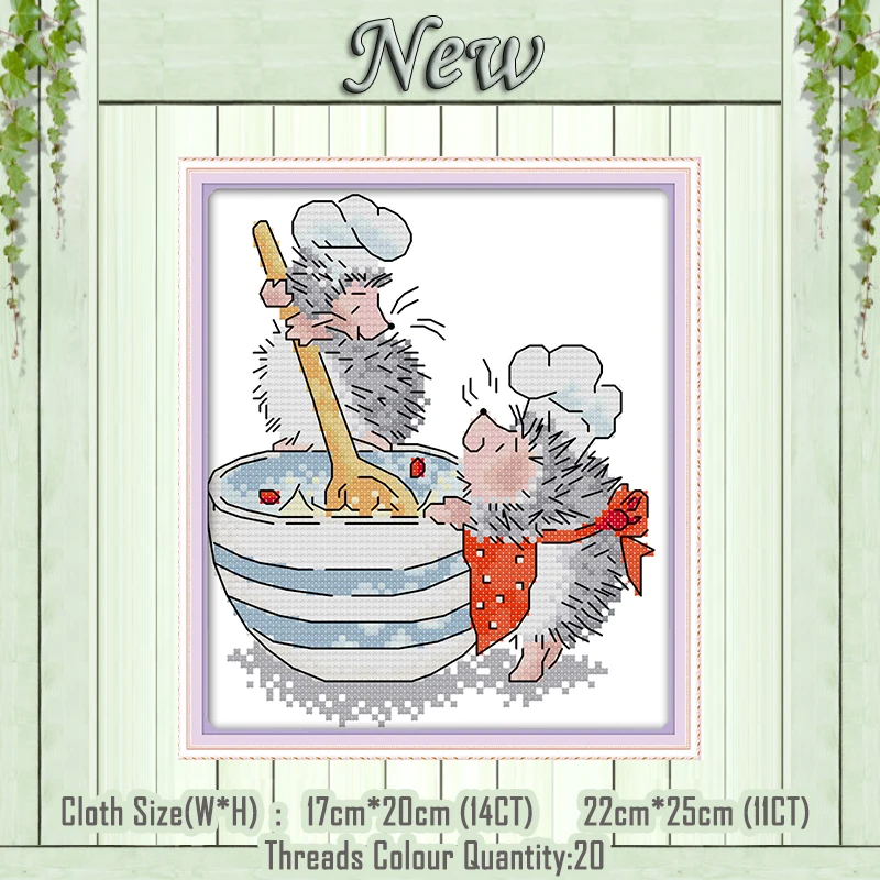 Hedgehog chef cartoon decor painting counted printed on canvas DMC 14CT 11CT Chinese Cross Stitch Needlework Sets Embroidery kit | Дом и сад