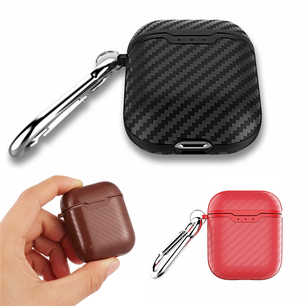 

For AirPods case luxury Carbon Fiber/litchi skin silicon Protection Case Wireless Earphone Cover For Air Pods 2 with hook fundas