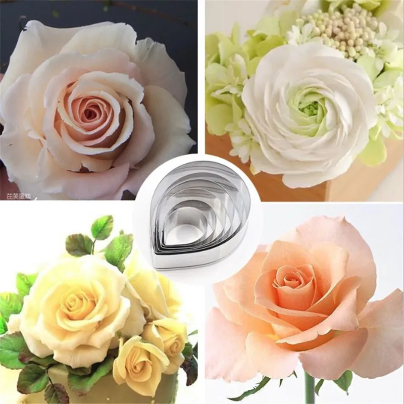 

SEAAN 6pcs/set Stainless Steel Rose Flower Cookie Cutters Kitchen Baking Mold Fondant Biscuit Mould Wedding Cake Decorating Tool