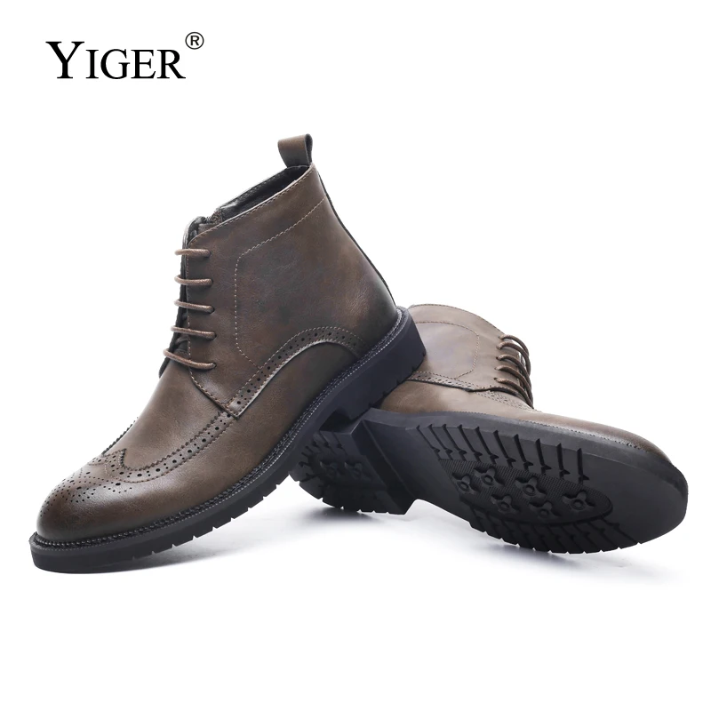 YIGER/Новые мужские ботинки Martins ботильоны осенне зимние в стиле ретро резные из