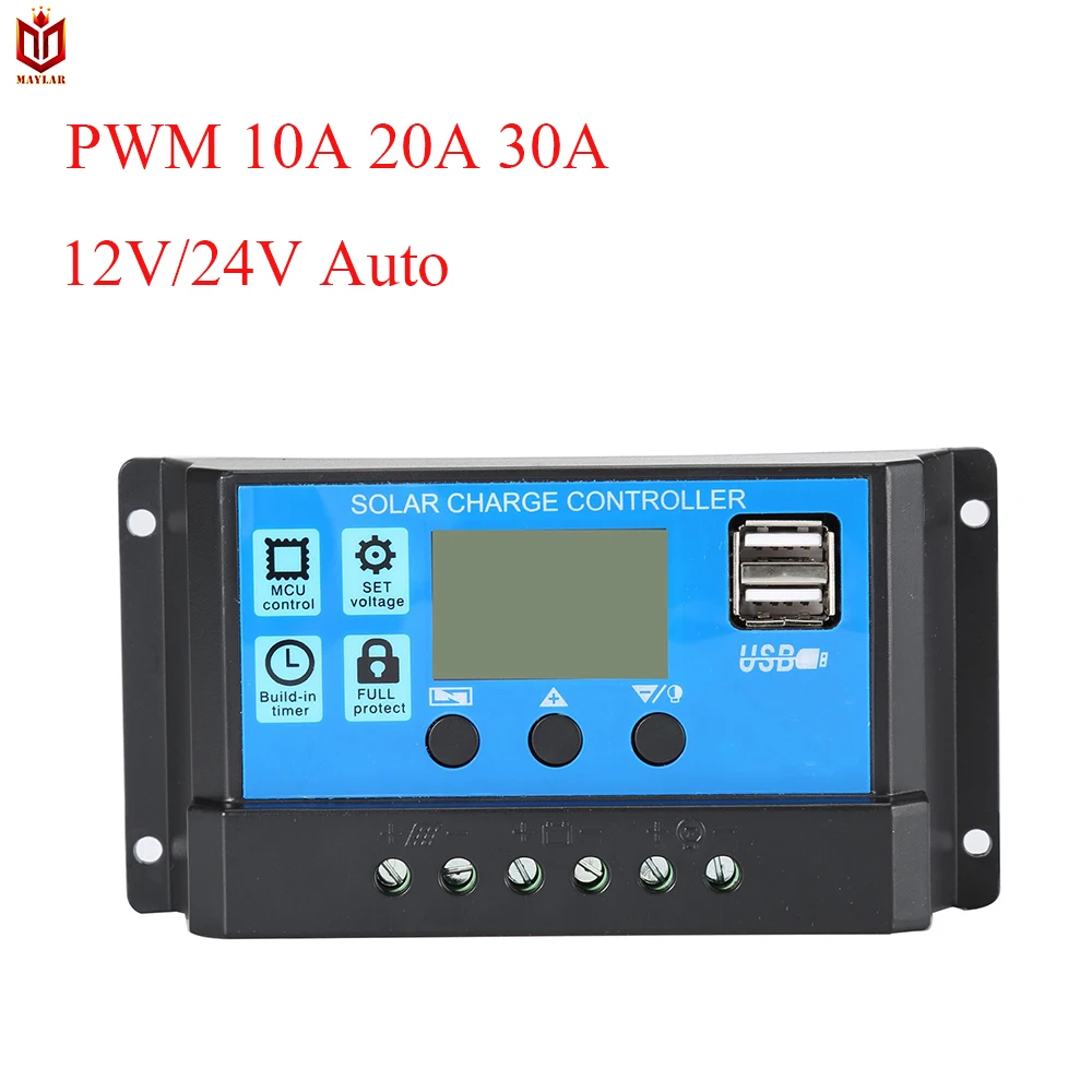 

12V24V 10A 20A 30A Solar Charge PWM Controller Battery Collector Solar Panel Regulator Dual USB Output Fit to PV System