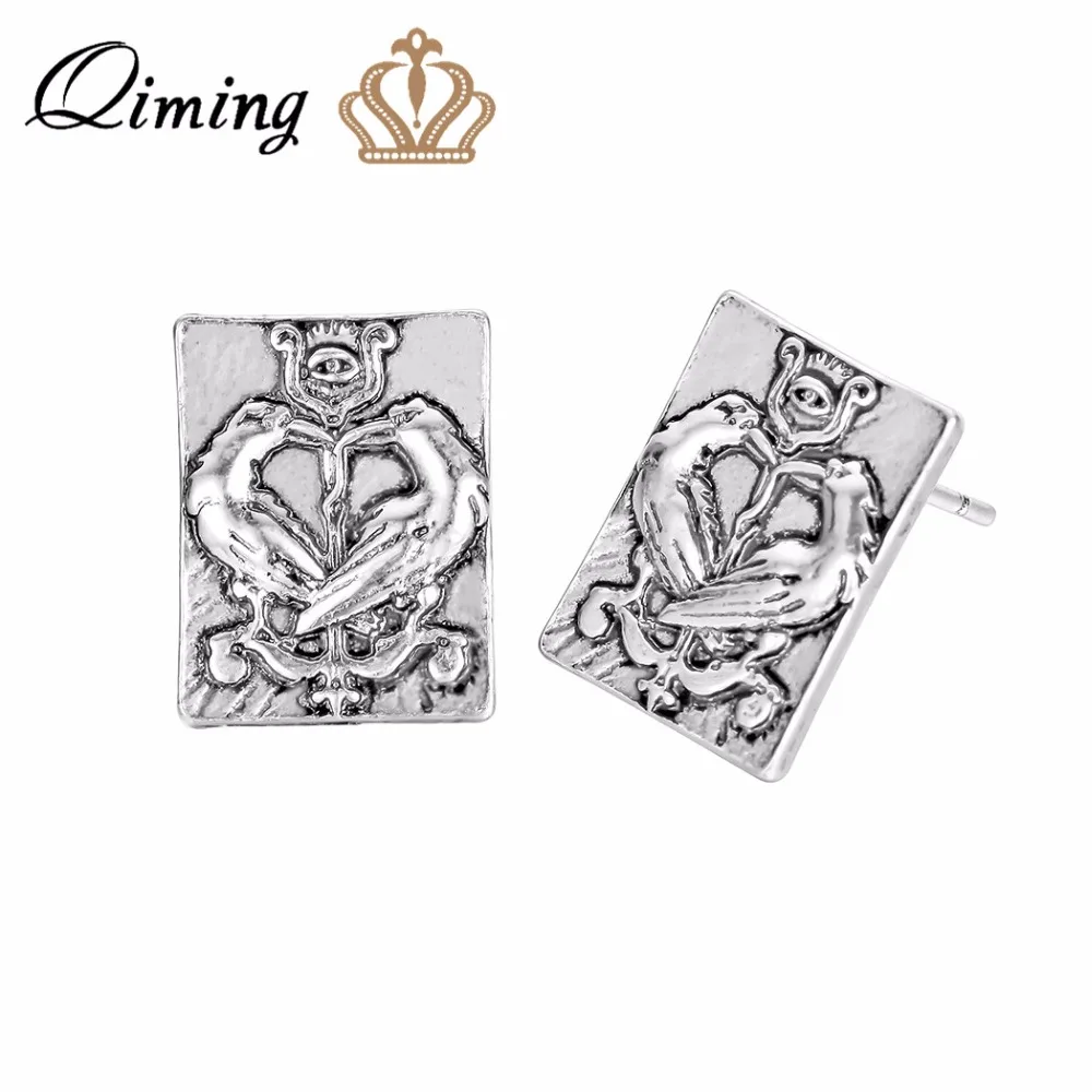 Серьги гвоздики QIMING Raven птица искусственные животные стиль готика для мужчин и