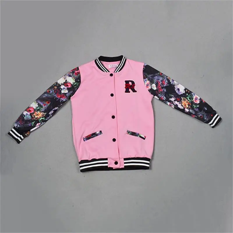Демисезонный Бейсбольное пальто для девочек куртка с длинными рукавами для девочек 6 до 13y Пальто для маленьких девочек детская спортивная куртка для девочек, верхняя одежда - Цвет: pink
