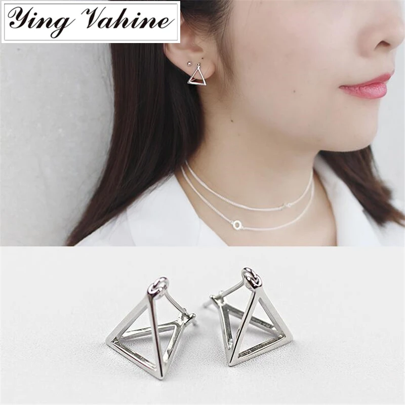 

ying Vahine 925 Sterling Silver Jewelry Three-dimensional Triangle Stud Earrings for Women boucle d'oreille