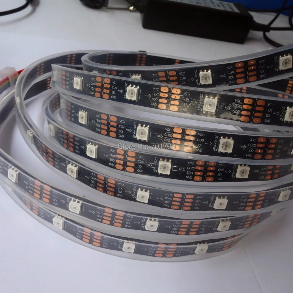 

5M DC5V APA-102C addressable led pixel strip;30leds/m with 30pixels/m;BLACK PCB;IP66;waterproof in silicon tube