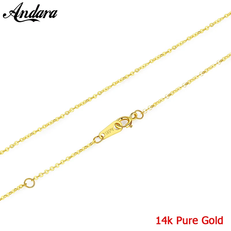 Классическая простая цепочка, настоящее ожерелье, 14 K, золотое ожерелье, модное простое ожерелье круглой формы, Женские Ювелирные аксессуары
