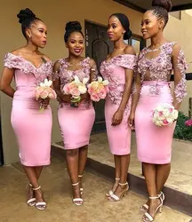 2019 новые розовые африканские платье подружки невесты для Свадебная вечеринка цветами ручной работы оболочка леди вечерние Формальное