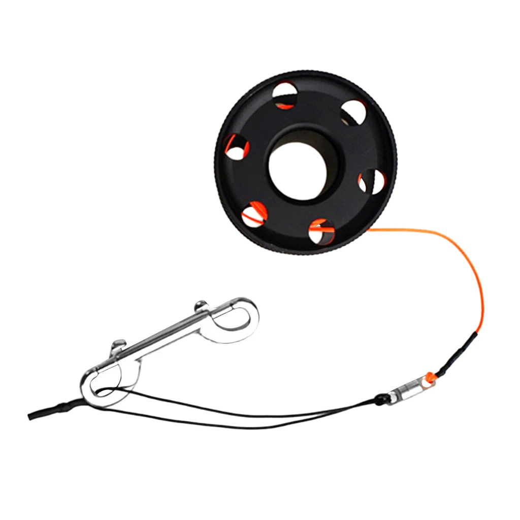 20/30/50M Scuba Diving Aluminium Finger Spool Reel  Line with Stainless Steel Snap Bolt Clip