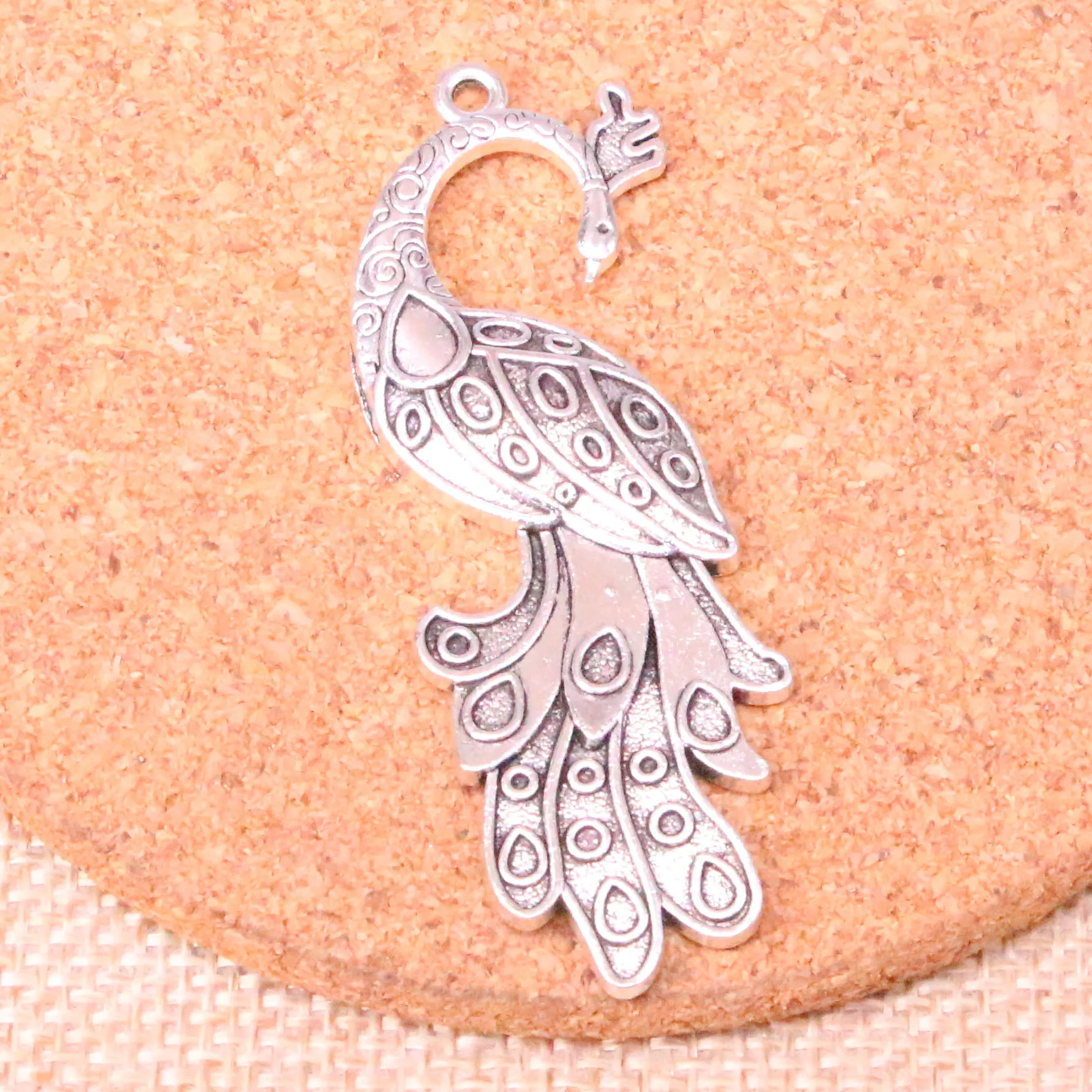 4pcs Tibetan Silver Plated peacock Charms Pendants for Jewelry Making