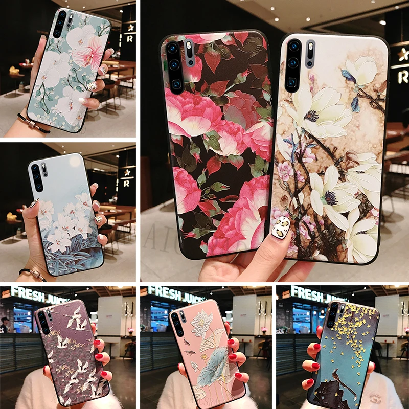 

For Huawei P Smart Y7 Prime Y6 Y5 2019 P30 P20 Pro Mate 20 Lite Honor 10i 8X 7C 7A Pro 3D Emboss Flower Silicone Soft TPU Coque