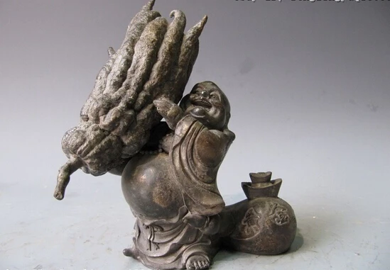 

Collectible bronze lion statue S0138 8"China Pure Bronze arhat Maitreya Buddha Take chayote (B0328)