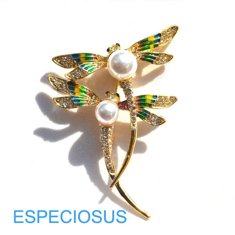 

Elegant Pin Rhinestone Dragonfly Brooch Painted Gold Color Pearl Giraffe Women Breast Pin Mix Color Lady's Garment Gift Jewelry