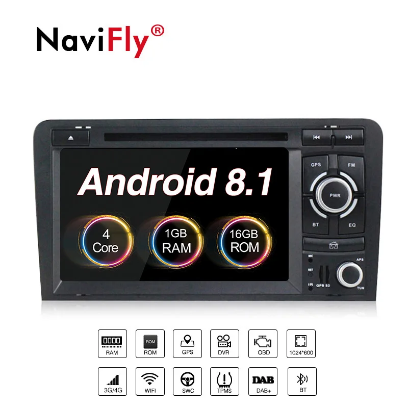 

android 8.1 Car GPS Navigation FM Bluetooth AVIN Map Free Upgrade Navitel Europe Sat nav Truck for Audi A3 S3 2003-2011