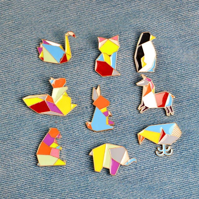 1 piece Cartoon Origami Animal Metal Enamel Button Pins Badge Rabbit Swan Whale 1 piece Cartoon Origami Animal Metal Enamel Button Pins Badge Rabbit Swan Whale