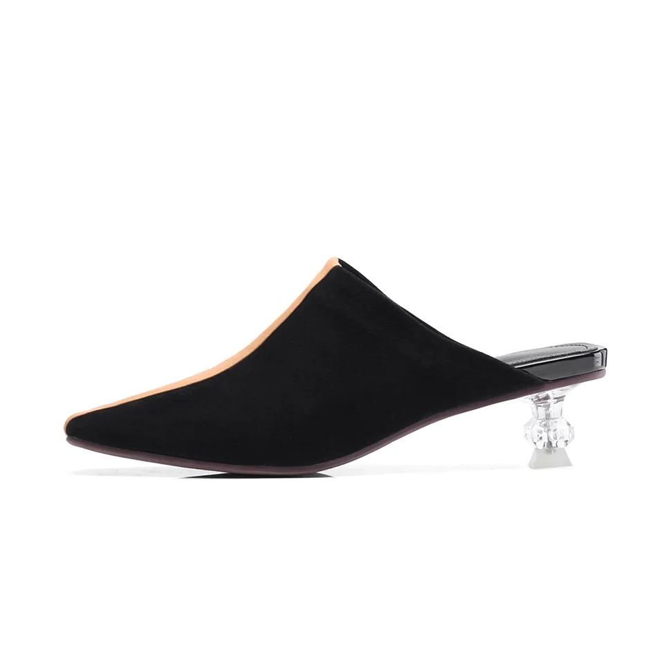 

2019 spring and summer women's slippers sheep suede fabric comfortable and breathable lining exquisite heel slippers size 34-40