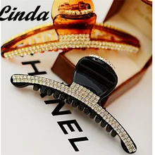 Ab белые пластиковые большие заколки для волос, изогнутые прямоугольные зажимы для волос, полностью Кристальные большие заколки для волос, стразы AB01