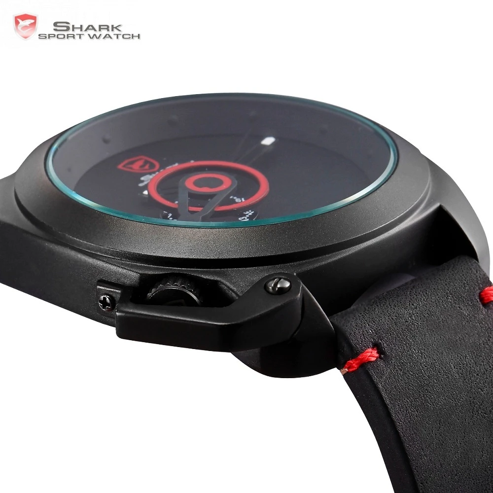 Tawny SHARK Sport Watch Red Date Crown Guard Design Male Luxury Genuine Leather Wrist Watches Mens Fashion Quartz Relogio /SH446