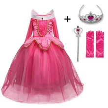 Нарядное платье Спящей красавицы принцессы Авроры; карнавальный костюм с длинными рукавами; 4 слоя; длинное платье для костюмированной вечеринки; подарок на Хэллоуин и день рождения
