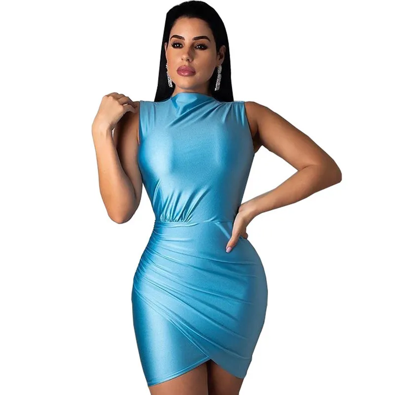 stretch satin mini dress