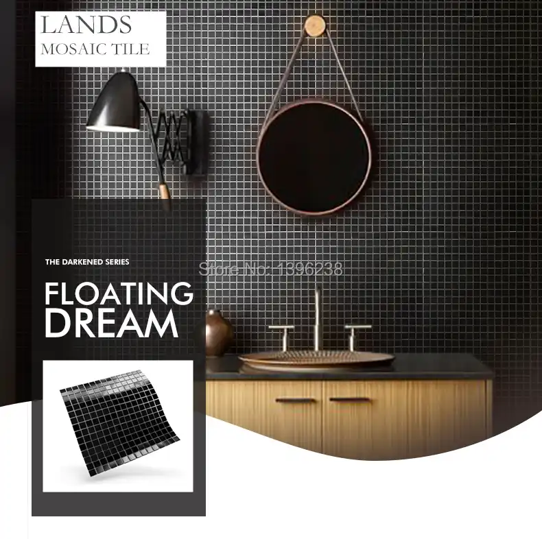 Black Crystal Glass Mosaic Tile Wall Tiles Kitchen Backsplash Bath