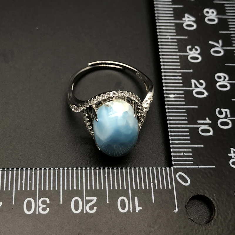 Натуральный Овальный 10*14 мм 6.5ct драгоценный камень кольца larimar кольцо из стерлингового серебра 925 пробы ювелирные украшения Лучший Подарок на годовщину для женщин