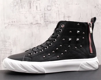 

Autumn Popular Motocycle Boots Men High-Top Combat Boots Men Leather For Men Casual Luxury Punk Rivet leather Chelsea Boots