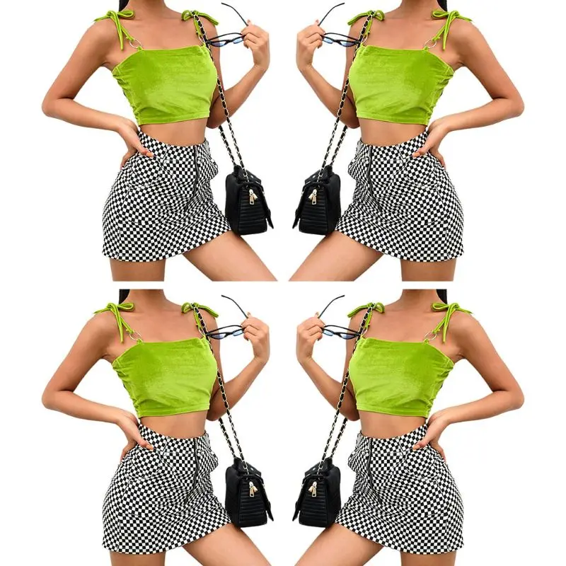 

Womens Sexy Lace Up Straps Bandeau Crop Top Fluorescent Bright Color Backless Camisole Metal Ring Skinny Night Club Vest Shirt