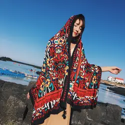 Ehtnic ветер для женщин шарф женский кисточкой печати большой сезон: весна-лето новый хлопок корейский Шелковый шарф шаль пляж эвакуатор