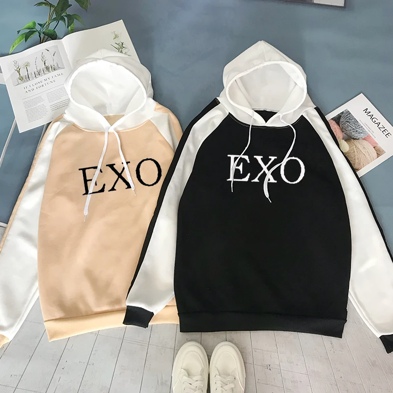 Женская куртка с капюшоном Exo Kpop модная одежда в Корейском стиле Харадзюку