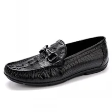  Crocodile Leather Horsebit Buckle Loafers Handmade Big Size euro 44 British Style Mens Peas Shoes Hombre 