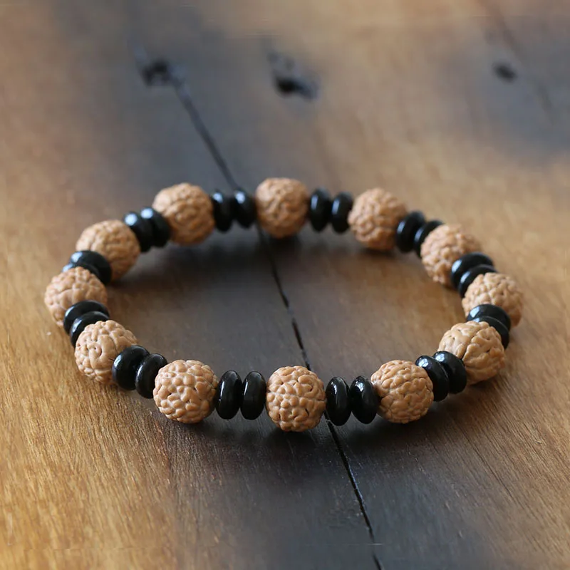 New-Trend-Rudraksha-Seed-With-Coconut-shell-Beads-Unisex-Healthy-Jewelry-Tibetan-Stretch-Bracelet-Reikinn-BSL011 (2)