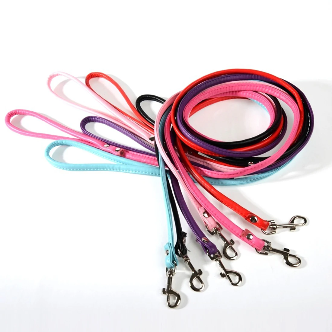 Pet Cat Puppy Dogs Leash Long Smooth PU Leather Leashes Solid Color Dog