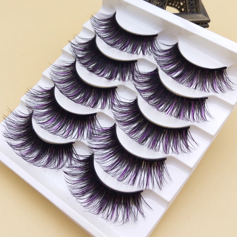 

YOKPN Handmade Purple Black False Eyelashes Stage Show Makeup Lashes Thick Exaggerated Eyelashes Soft Curl Long Eyelashes