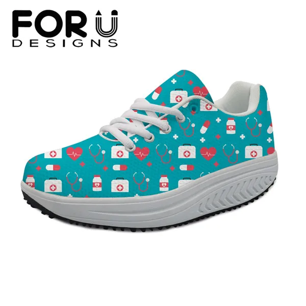FORUDESIGNS/Женская обувь для медсестры с сетчатым верхом; весенние женские туфли на плоской платформе, визуально увеличивающие рост, с 3D принтом - Цвет: H9440AS