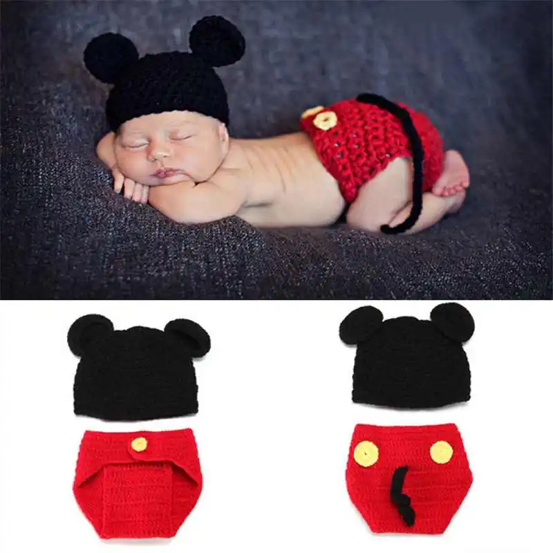 

Newborn Photography Props Costumes Cap/Hat+Pants 2pcs Set Baby Knitted Photo Accessories Bebe Baby Hats 0-5M