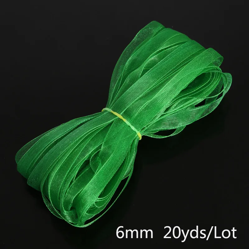 Grass Green Горячая Распродажа, 6 мм, 20 ярдов, разноцветные ленты из органзы, швейная ткань, подарочная упаковка «сделай сам», ленты для свадебного украшения - Цвет: Grass Green