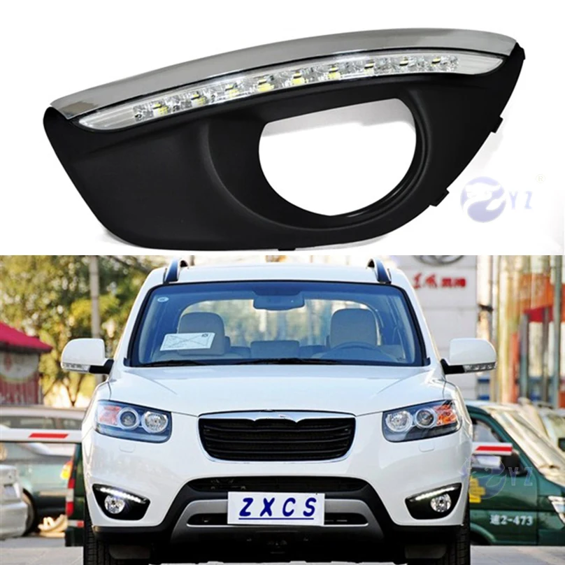 

Car Flashing 1 Pair DRL For Hyundai Santa Fe Santafe 2010 2011 2012 LED DRL Daytime Running Lights with Yellow Fog light cover