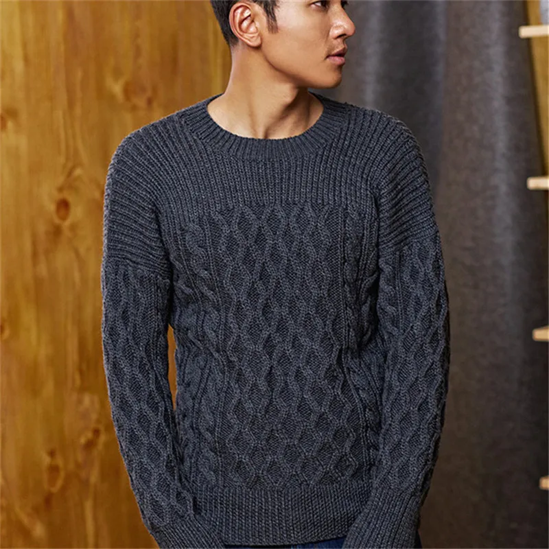 Mens Cashmere Round Neck Sweater Wool Jumper Knitwear Pullover Top Warm Handmade 