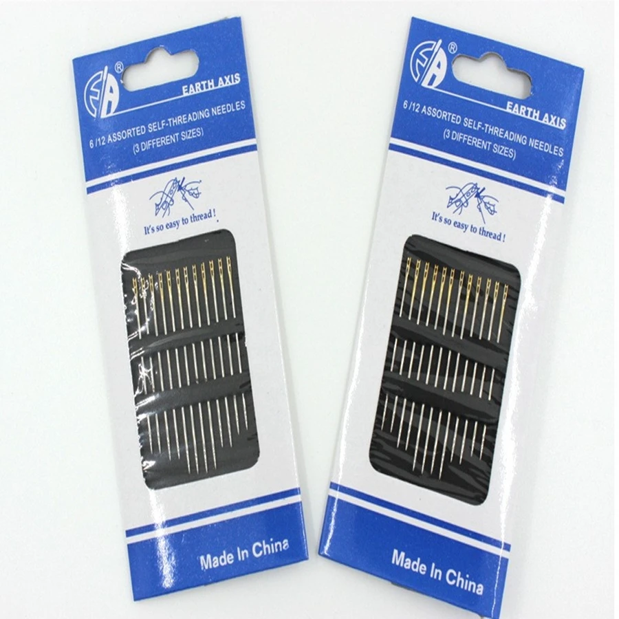 12pcs Double Pinhole stainless Sewing Needles Self Threading Thread
