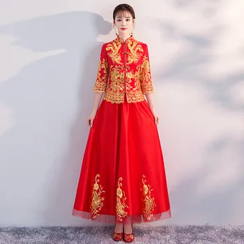 

Ancient Hanfu Clothing Classic Red Phoenix Cheongsam Elegant Full Length Chiffon Qipao Set Slim Red Hanfu Suit Oversize 3XL