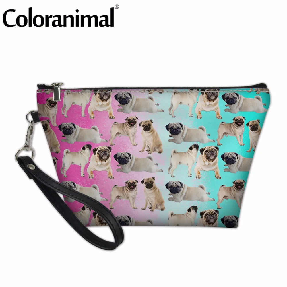 Coloranimal Make Up Oganizer Bag Women Bags Cute Animal Pug Dog Puzzle Pattern PU Cosmetic Case