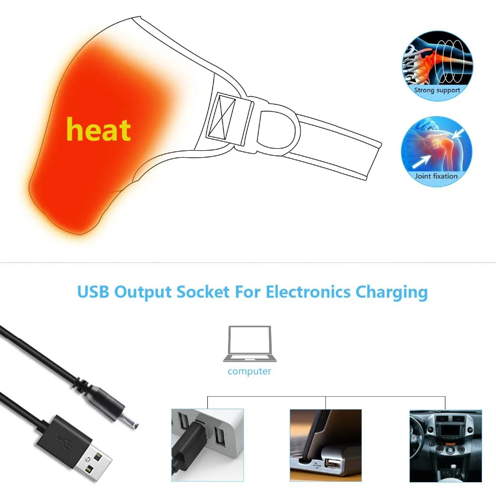 Yosoo Регулируемый Неопреновый бандаж на плечо с USB зарядкой для горячей и холодной