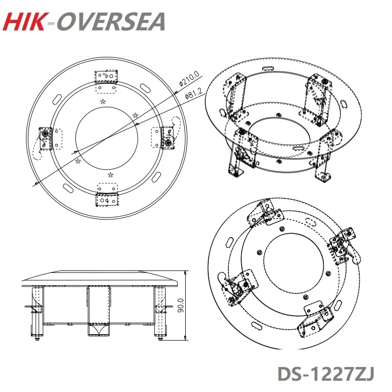 HIKVISION DS-1227ZJ-PT6 In-кронштейн для крепления к потолку для купольной камеры с поверхностным распылением для DS-2DE3304W-DE Hik белый