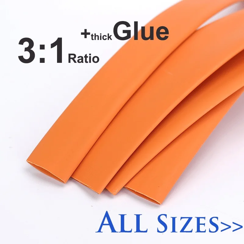 

1.6/2.4/3.2/4.8/6.4/7.9/9.5/12.7/15mm 3:1 ratio Heat Shrink Tube Orange Dual Wall Adhesive thick Glue Tubing Wrap Wire Cable kit