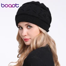 [boapt] мягкий ангора кролик складка вязаный капот шляпа для женский колпачки случайный мода леди шапочки тепло женщина зима головные уборы кепка женская шапки женски шапка женские зимние девочек кепки зимняя женщин
