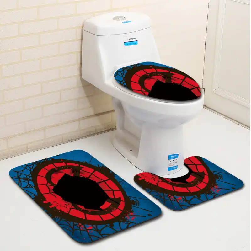 3pcs Bath Mat Set Anti Slip Floor Mat Red Spider Web 3d Pattern