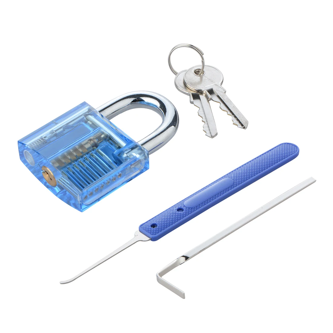 

Transparent Pick Cutaway Practice Padlock Lock Blue +Broken Key Removing Hooks For Locksmith Tool