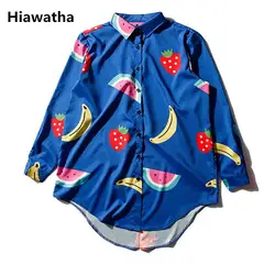 Hiawatha для женщин 2019 Новинка весны Oversize рубашка Harajuku арбуз клубника банан печатных блузка с длинными рукавами T3845