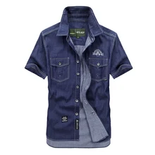 Джинсовая рубашка M-5XL Европейский в ковбойском стиле Мужская прохладное лето повседневные брендовые хлопковые короткие рубашки человек Camisa деним Hombre