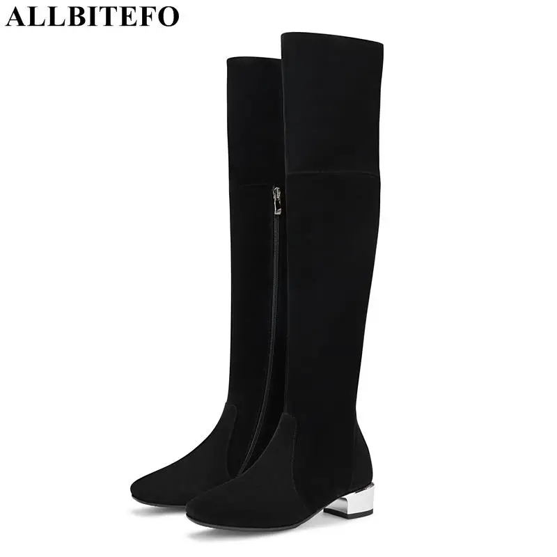 

ALLBITEFO square toe thick heel over the knee high boots brand winter snow women boots high quality long boots size:35-43